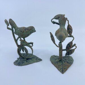 vintage patinated metal bird & vine napkin rings french country farmhouse decor